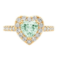 2. CT Brilliant Heart Cut Clear Simulated Diamond 18K Yellow Gold Halo Solitaire с акценти пръстен SZ 9.75