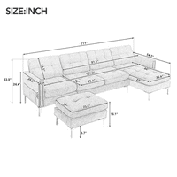 110 модулен диван секционен диван, обратим L-образен спален диван с крак, конвертируем тапициран диван с възглавница за седалка