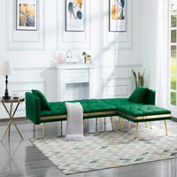 108.7 секционен диван, кадифен спален диван, секционен диван и шезлонг, с табуретка, секционен спален диван за хол, тъмно зелено
