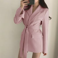 Tawop Blazers за жени Бизнес Небрежни жени Мода с дълъг ръкав Небрежен цвят многофункционален дълъг отворен палто розово 8