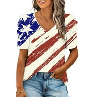 Clearance Женска тениска американски флаг ризи за жени 4 юли Дрехи патриотични върхове на туника с къс ръкав