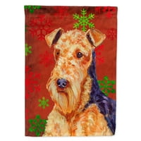 Съкровищата на Caroline LH9336-Flag-Parent Airedale Red and Green Snowflakes Holiday Fild Flag, Multicolor