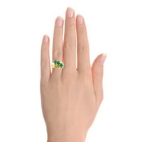 Каменна овална форма Изумруден пръстен, поставен в 14K жълто злато - Цвят камък Роден камък пръстен LR7043EMY -D