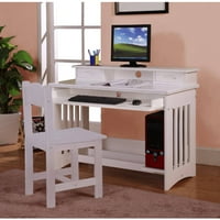 Американска Мебелна класика Студентско бюро с падащо клавиатурно чекмедже, Хъч с чекмеджета и стол, бяло покритие