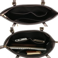 Колекция Дамска шкурка Веган Кожена пазарска чанта с портфейл от Миа К., 2-парче, пютър