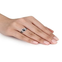 Карат Т. В. черно-бял диамант 10кт Бяло Злато отворен разлят годежен пръстен