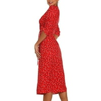 Zunfeo дамски летни рокли- небрежна удобна рокля v врата флорална отпечатана с къс ръкав Модни момичета рокли червени s