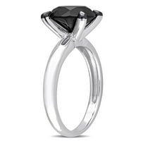 Карат Т. в. черен диамант 14кт Бяло Злато пасианс годежен пръстен