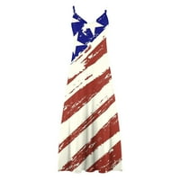 Lovskoo жени дами 4 юли върхове Американски флаг звезда Топ слънчеви рокли Лятният стил стил Независимост отпечатана празнична