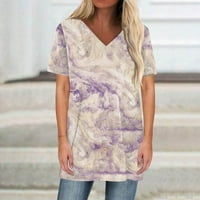 Leylayray дамска блуза Женска модна ежедневна печат V-образно деколте с къси ръкави отпечатана тениска светло лилаво xl