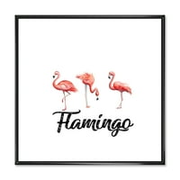 Дизайнарт 'Три Фламинго На Бяло' Къща В Рамка Платно За Стена Арт Принт