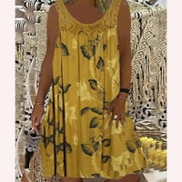 Aueoeo флорална рокля за жени, женска летна плажна рокля флорална отпечатана разхлабена слънчева рокля екипаж
