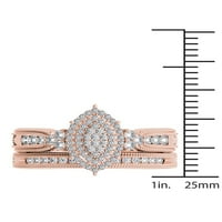 Империал 1 2кт ТДВ диамант 14к Розово злато Маркиза клъстер ореол реколта стил булчински комплект