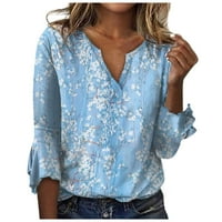 Клирънс дамски модерен печат на туника блуза ризи с v-образен пуловер