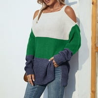 Дълго ръкав квадратно деколте от рамото пуловери за пуловери за жена зелен размер s