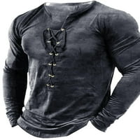 3D печата Мъжки тениска тениска от солиден цвят v шия светлина на открито улица с дълъг ръкав дантела облекло облекло Основен