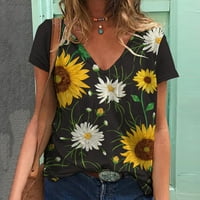 Тениски за женски слънчогледов печат кръг -neck ежедневни къси ръкави върхове блуза плажна риза ежедневна рохкава блуза модна