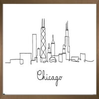 Skyline на линейния арт - Чикагски плакат за стена, 14.725 22.375