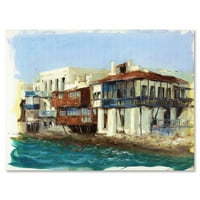 Импресия стари къщи на остров Миконос Гърция живопис платно изкуство печат