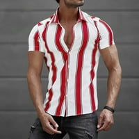 B91XZ тренировъчни ризи за мъже мъже с къс ръкав пролет лято ежедневни ивицирани ризи модни топ блузи ризи мъжки ризи червено,