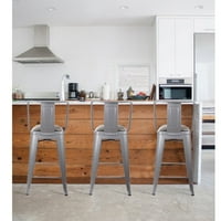 Дизайн група брояч Височина високи обратно метални столове със сива Веган кожена седалка, сив, комплект от 2