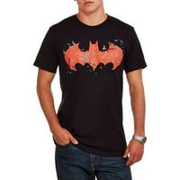 Мъжки ДиСи Комикси Батман тъмен рицар червено и черно Прилепско лого светят в тъмната графична тениска