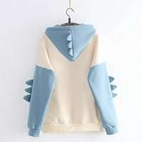 Суитчър за жени модни жени ежедневни печат с дълъг ръкав сплайс динозавър суичър върхове мъжки качулки пуловер на клирънс