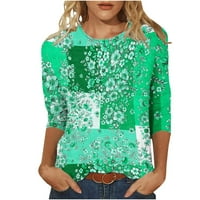 Женски топчета блуза есен модни печатни ръкави O-обед на свободни ежедневни тениски тениска пуловер суичър