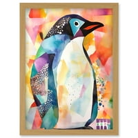 Многоъгълник цветен пингвин фолклорно изкуство произведение в рамка стена изкуство печат a4
